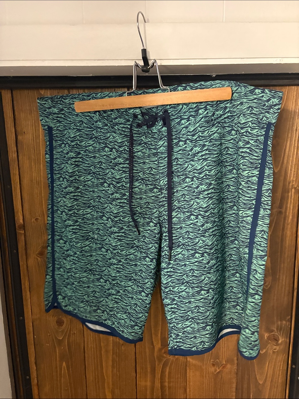 Costa Teal Patterned Swim Board Shorts with Navy Trim